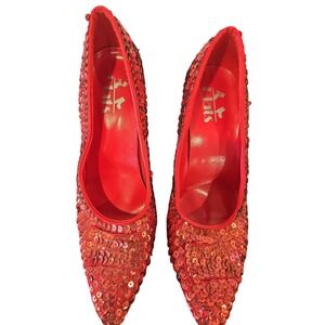 Plats Red Sequin Bow Heels Women's 7–8M Costume Wizard‎ of Oz Dorothy Pumps
